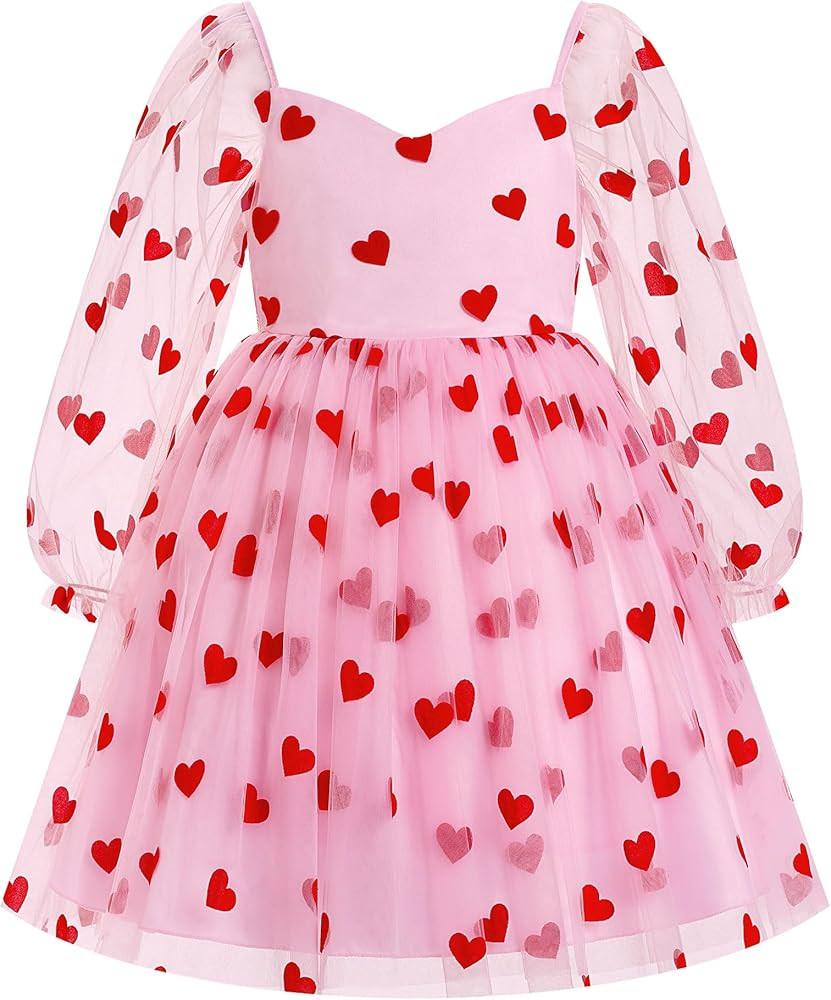 IMEKIS Toddler Girl Birthday Dress Floral Confetti Tulle Formal Wedding Party Long Sleeve Dress C... | Amazon (US)