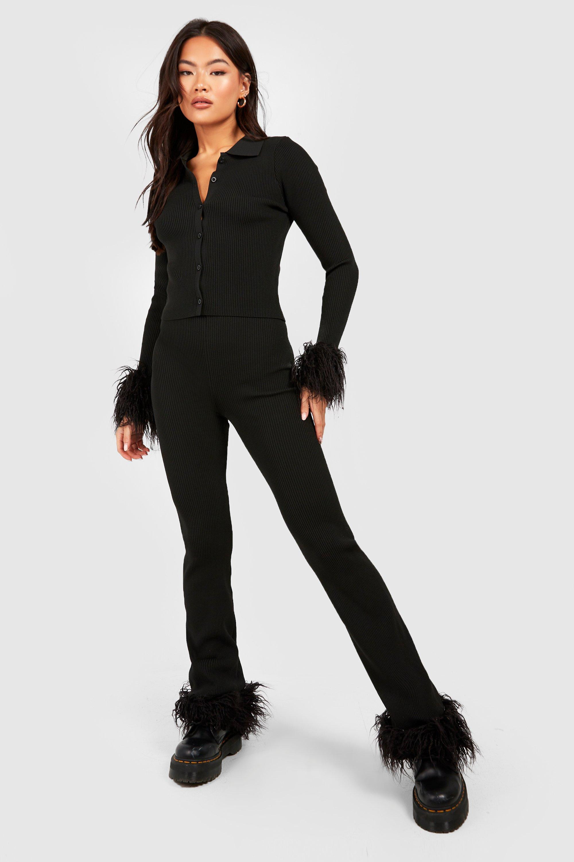 Womens Faux Fur Trim Knitted Co-Ord - Black - S | Boohoo.com (US & CA)