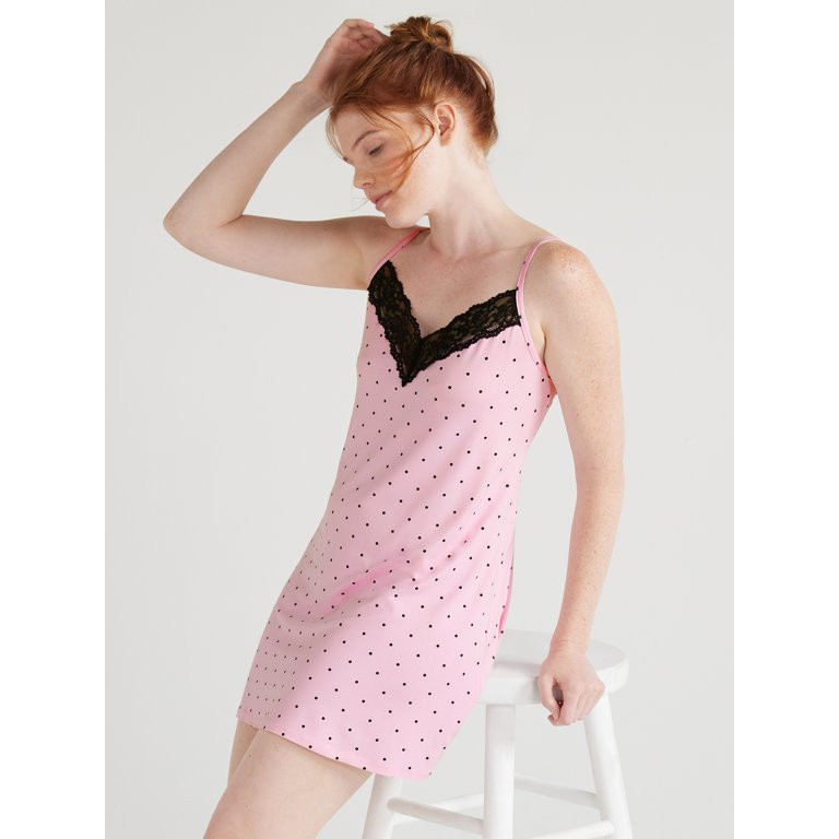 Joyspun Women’s Lace Trim Knit Chemise, Sizes S to 4X | Walmart (US)