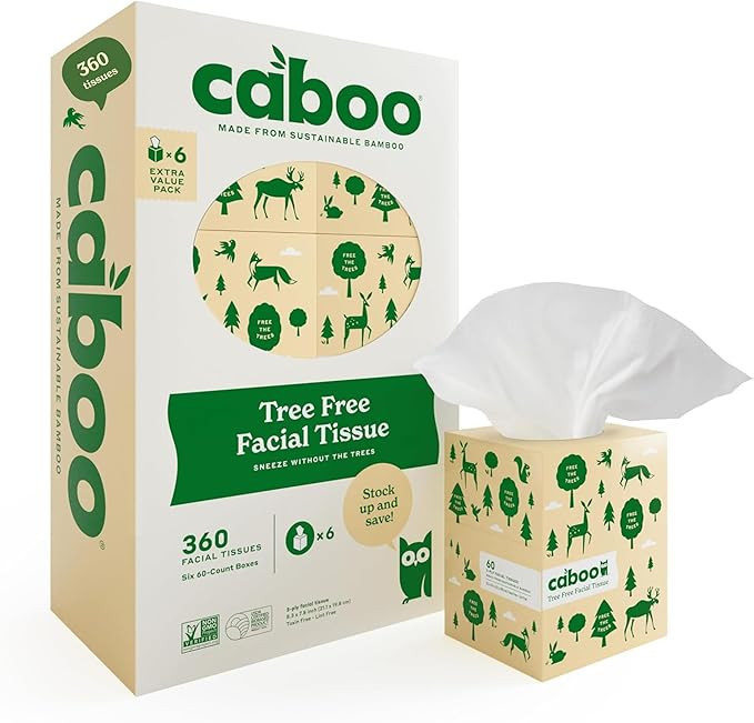 Caboo Tree Free Facial Tissue Paper, Tissue Box with 60 Sheets Per Cube, Total of 6 Cubes, 360 To... | Amazon (US)