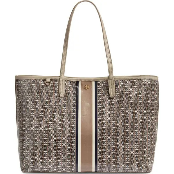 Tory Burch Gemini Link Coated Canvas Tote French Grey | Bed Bath & Beyond