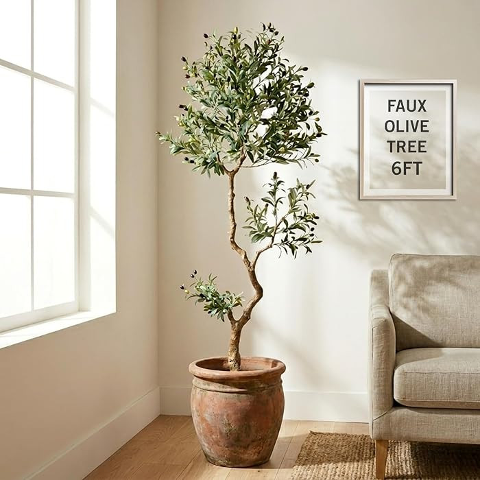 Fake Olive Tree 6.0 Feet \u2013 Artificial Plants Indoor, Faux Olive Tree, Fake Tree for Home Dec... | Amazon (US)
