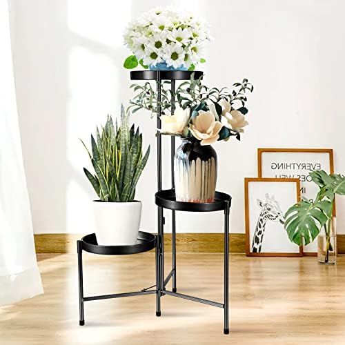 Metal 3 Tier Plant Stand Gold Indoor Outdoor -27'' Tall Plant Stand 3 Plant Holders Rustproof Hea... | Amazon (US)