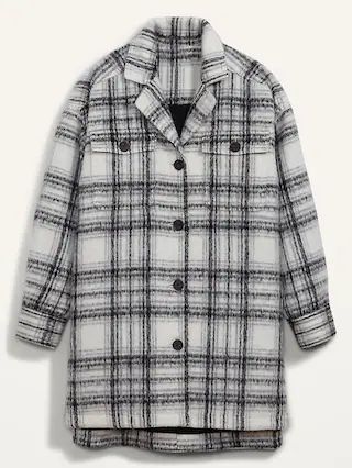 Oversized Soft-Brushed Plaid Long Shirt Jacket for Women | Old Navy (US)