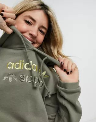 adidas Originals cropped hoodie in khaki | ASOS (Global)