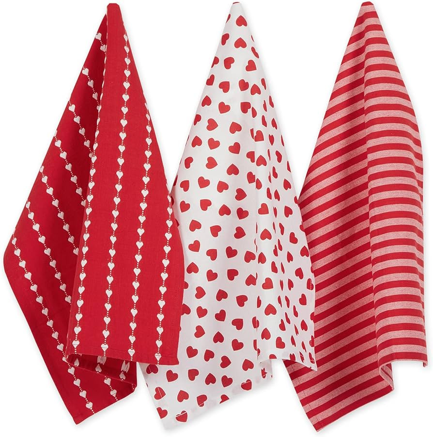DII Valentine's Day Collection Kitchen, Dishtowel Set, 18x28, Dobby Hearts, 3 Piece | Amazon (US)