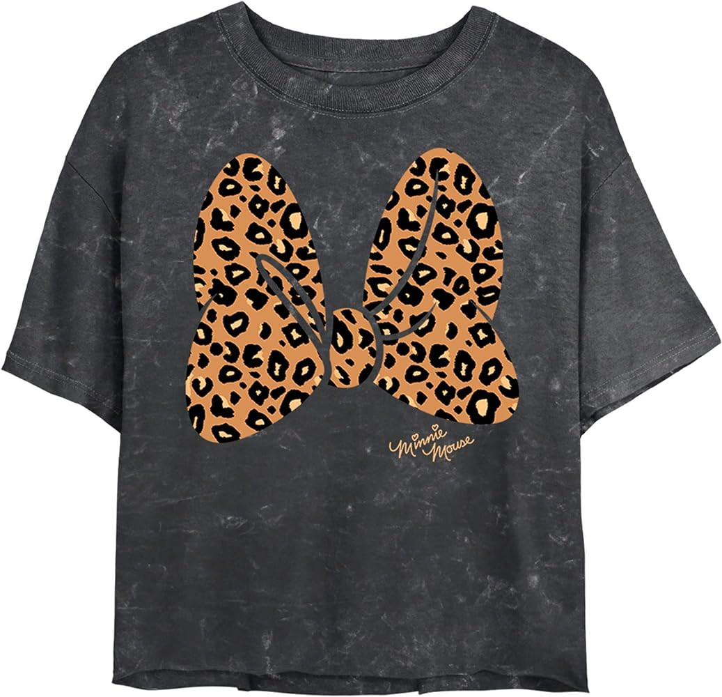 Disney Characters Animal Print Bow Women's Mineral Wash Short Sleeve Crop Tee | Amazon (US)