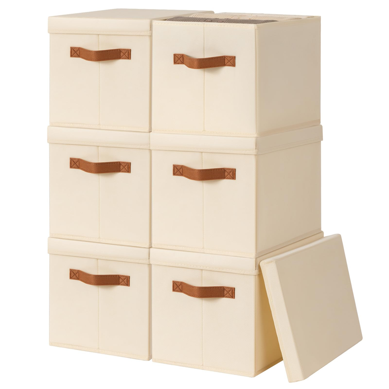 Storage Bins with Lids - Fabric Storage Baskets for Shelves, 6 Pack Foldable Decorative Boxes wit... | Amazon (US)