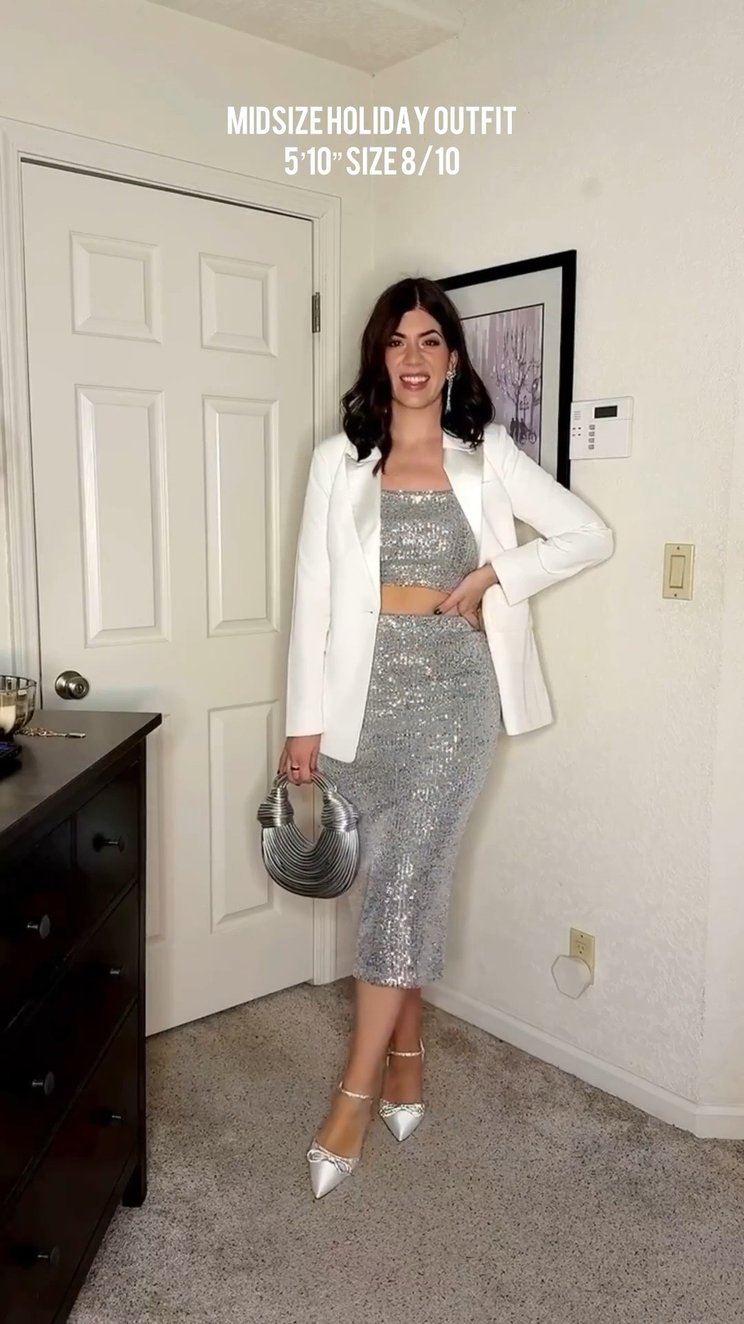 Midsize holiday outfit, sequin midi skirt, New Year’s Eve, holiday look, white blazer, silver holiday 

#LTKMidsize #LTKHoliday #LTKOver40