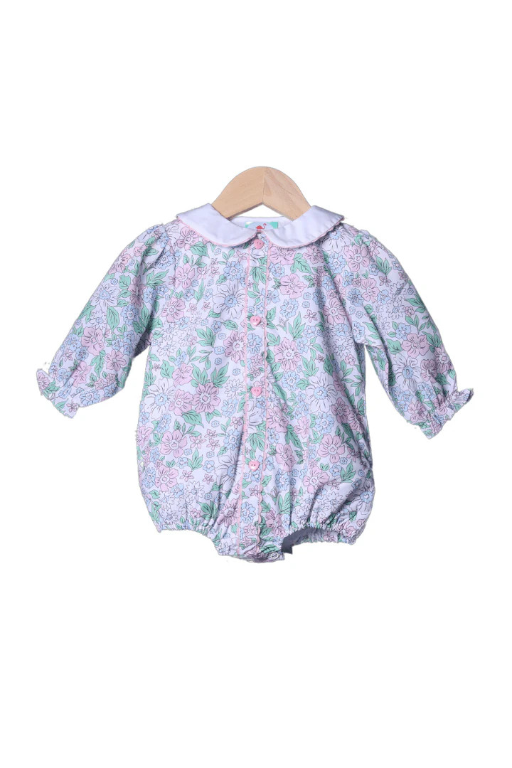 Pink and Blue Floral Heart Button Bubble | The Smocked Flamingo