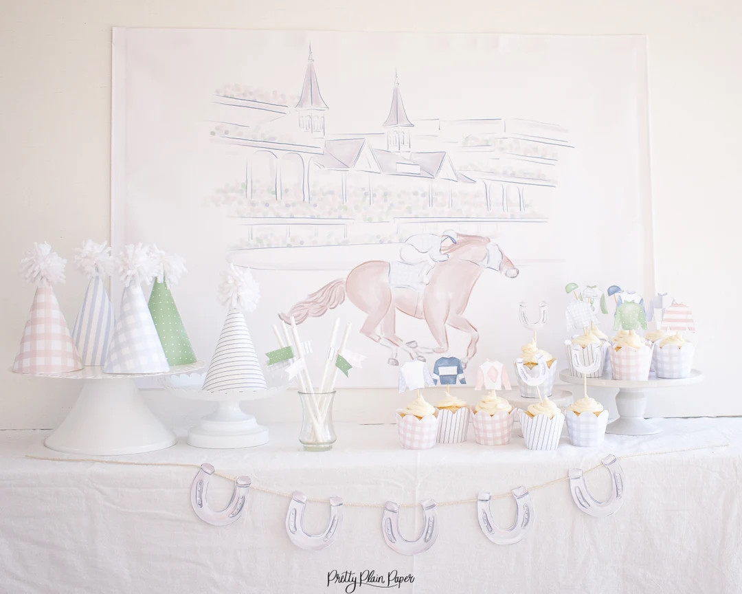 KY Derby Birthday Backdrop Watercolor Kentucky Derby Birthday Backdrop Horse Racing Birthday Part... | Etsy (US)