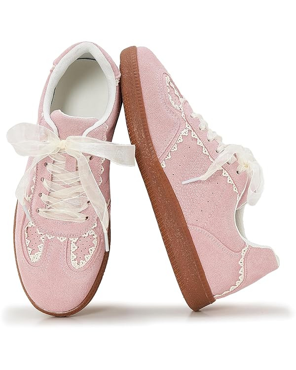 Fashion Sneakers for Women Lace Detail Dual Shoelace Casual Sneaker Elegant Ribbon Lace-Up Retro ... | Amazon (US)