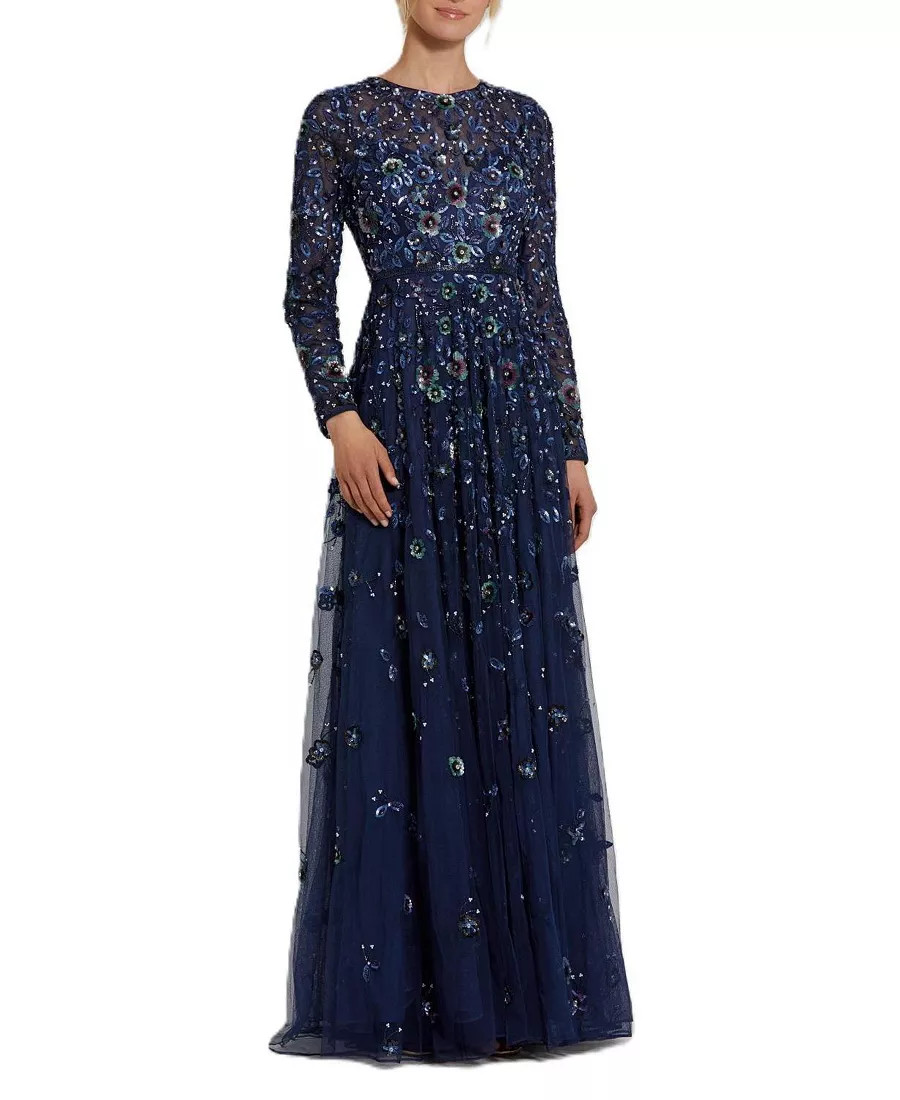 Embellished High Neck Long Sleeve A Line Gown | Bloomingdale's (US)