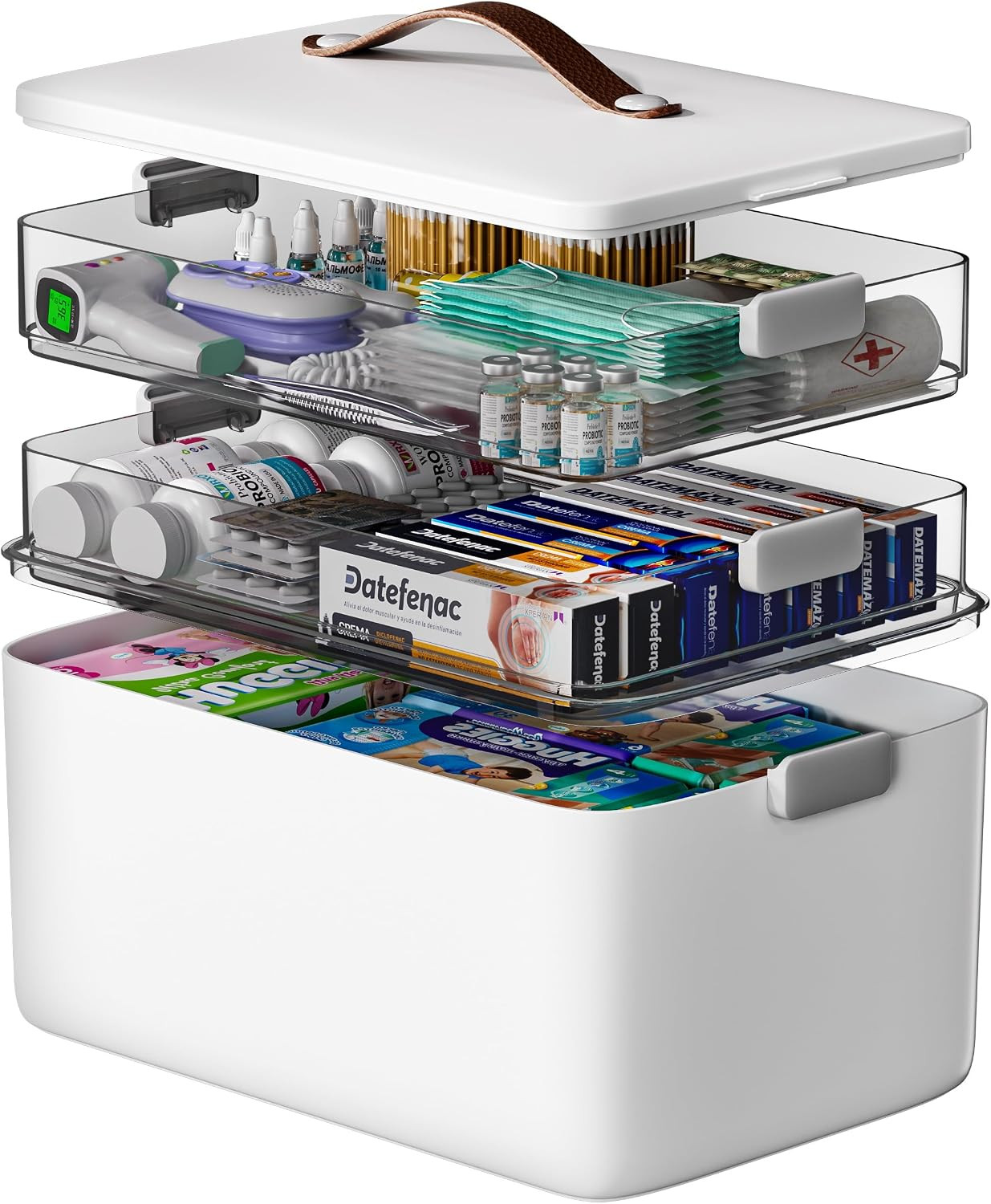 CTIME 3-Tier Medicine Storage Box - First Aid Kit Storage with Moisture-Proof Shading Design Portable Medicine Storage Box with a Leather Handle Ideal for Use in Homes Dorms | Amazon (US)