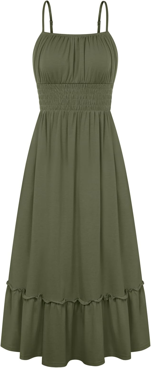 GRACE KARIN Women's Summer Maxi Dress 2026,Smocked Ruched Bust Sundress with Adjustable Straps & ... | Amazon (US)