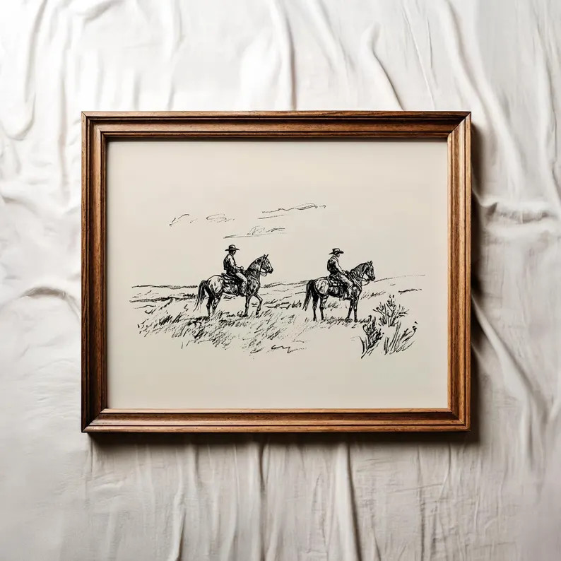 Vintage Cowboy Sketch Print, Cowboy Wall Art, Country Western Printable Art, Vintage Western Art,... | Etsy (Global)