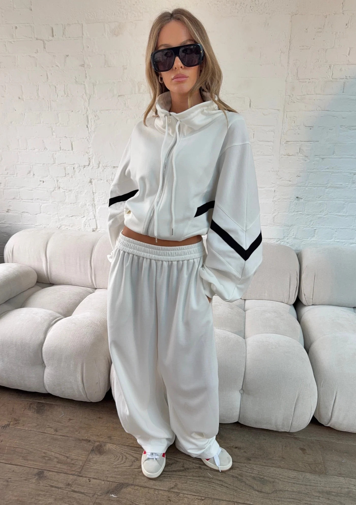 Contrast Funnel Neck Jacket - White | Lola Rae Fashion