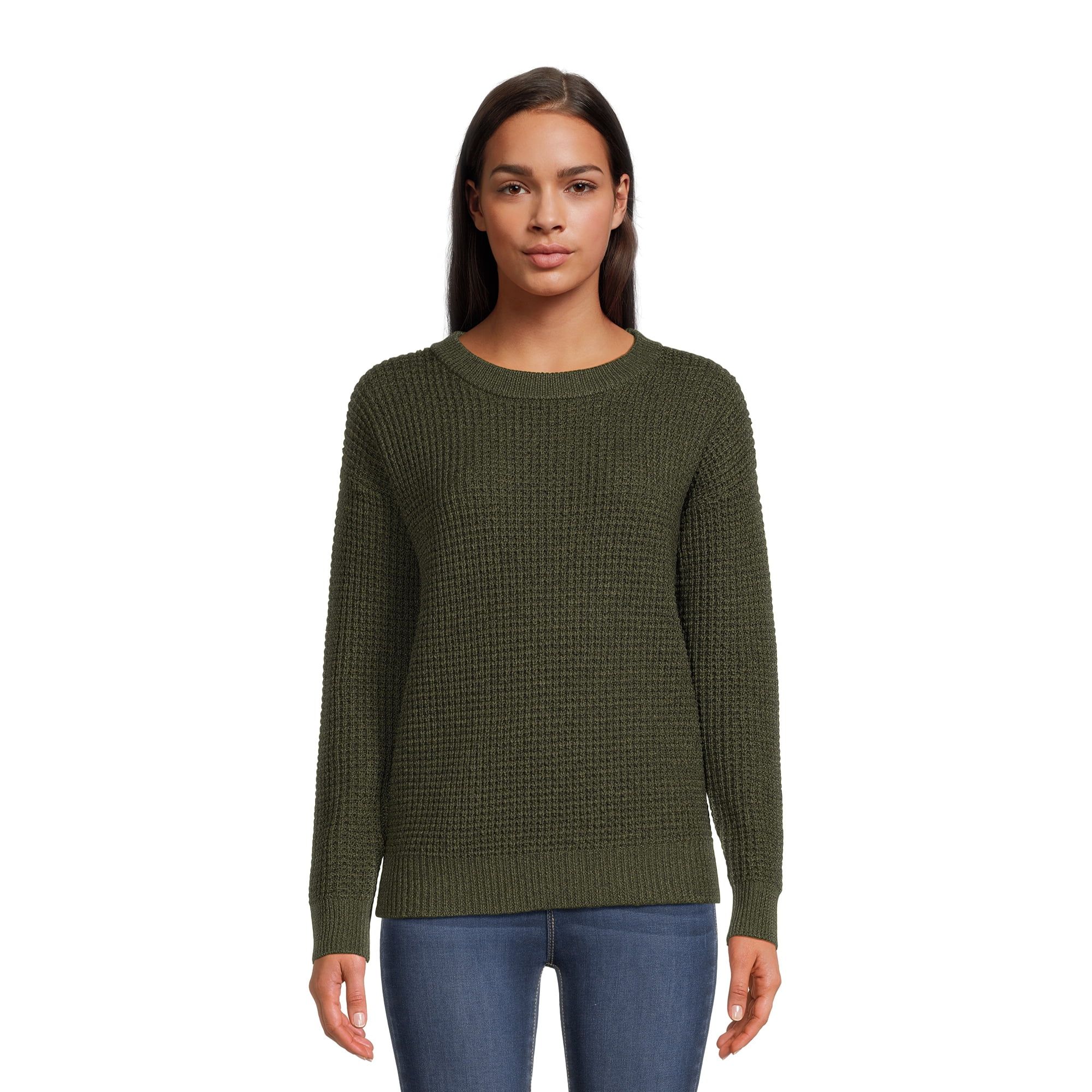 Time and Tru Women's Long Sleeve Waffle Crewneck Pullover Sweater | Walmart (US)