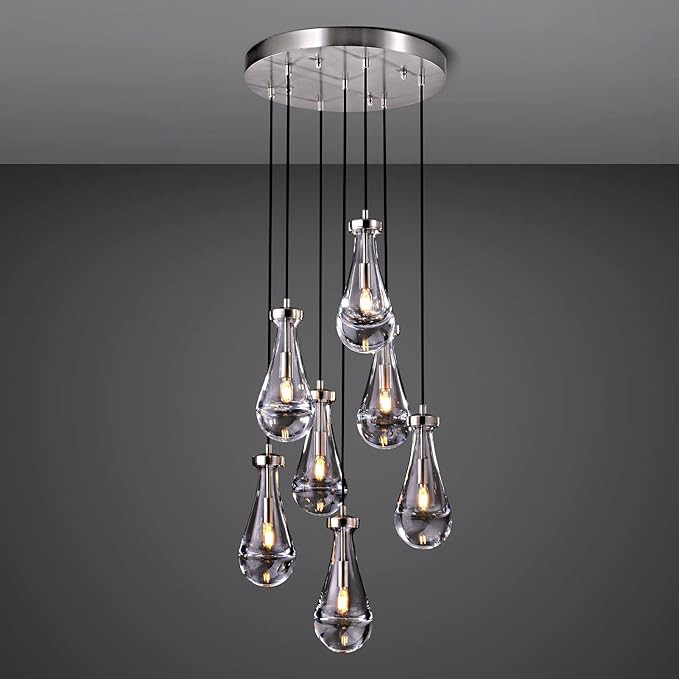 Joyunleo Raindrop 7 Light Dining Room Pendant Light, Sand Nickel Teardrop Chandelier, Large Chand... | Amazon (US)