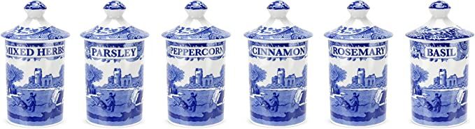 Spode Blue Italian Collection Spice Jars, set of 6, 4-inch, Made of Ceramic, Beautiful and Functi... | Amazon (US)