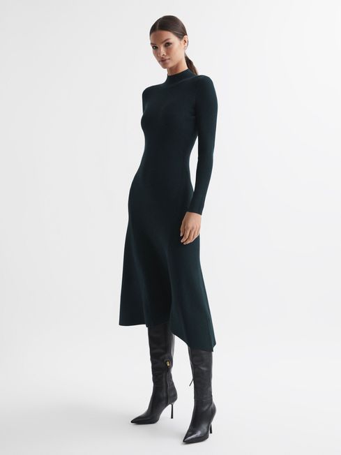 Reiss Teal Chrissy Knitted Bodycon Midi Dress | Reiss UK