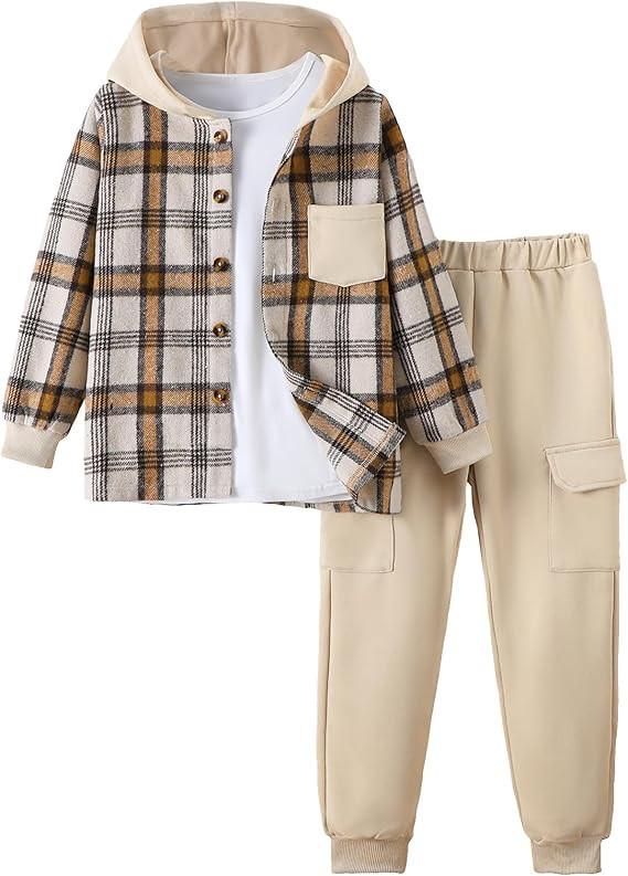 Boys Clothes Fall Winter Outfits, Toddler Boy Sweatsuit Plaid Hoodie Pants Clothing Set For Kids ... | Amazon (US)