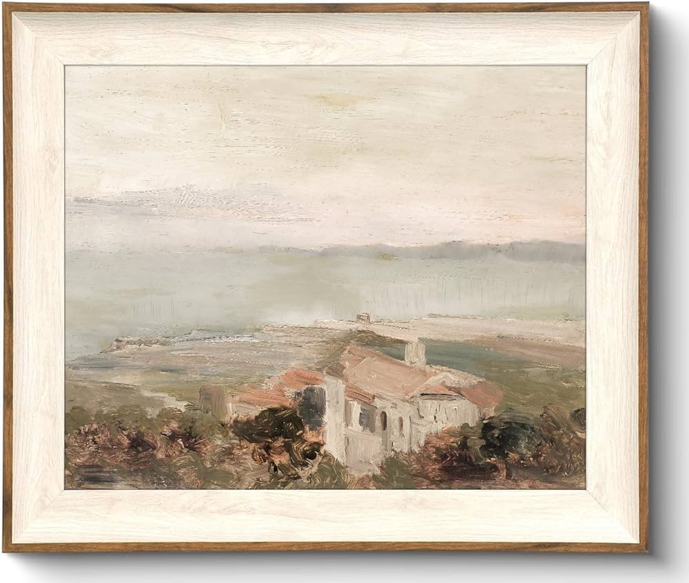 Framed Wall Art Decoration Canvas - Vintage Coastal Oil Painting Artwork Prints, Neutral Landscap... | Amazon (US)