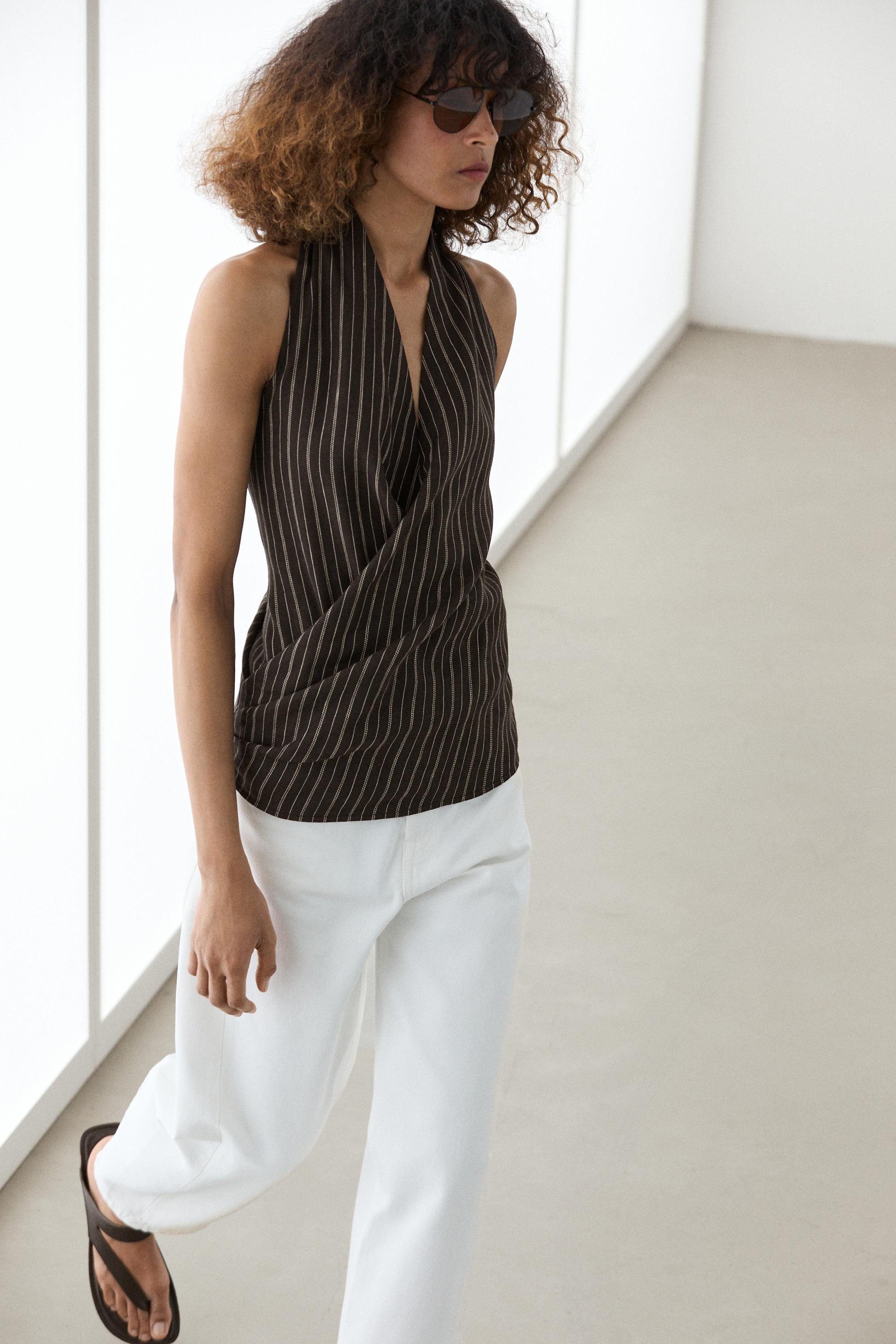 Halter top with stripe detail | Massimo Dutti US