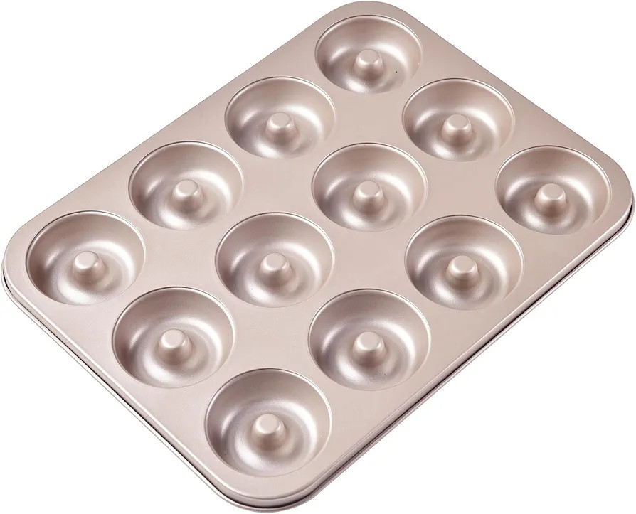 Bakeley Donut Mold Cake Pan, 12-Cavity Non-Stick Ring Doughnut Bakeware for Oven Baking (Champagn... | Amazon (US)