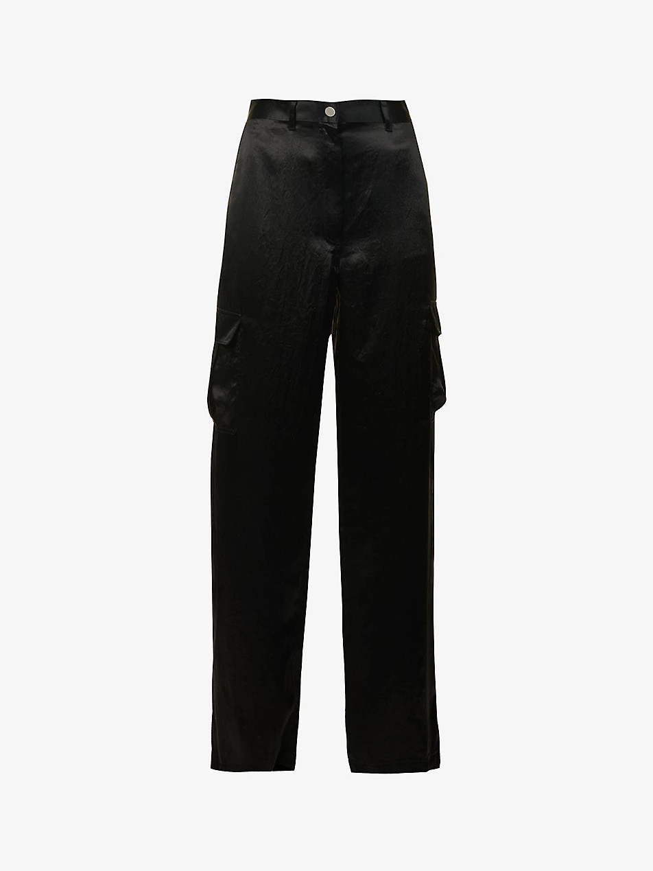 Wide-leg high-rise satin cargo trousers | Selfridges