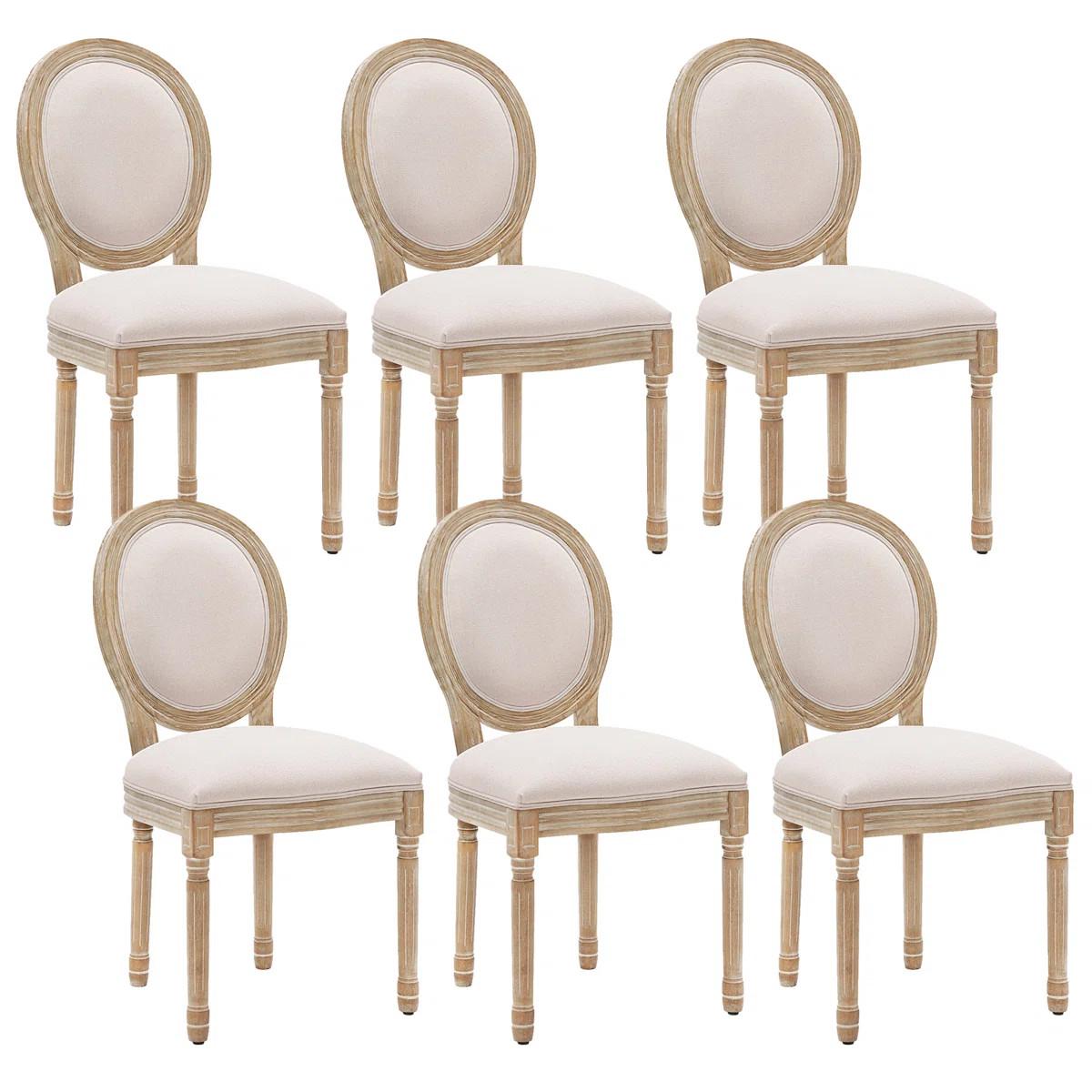 20" H Linen Upholstered Side Chair King Louis Back Solid Wood Dining Chairs (Set of 6) | Wayfair North America