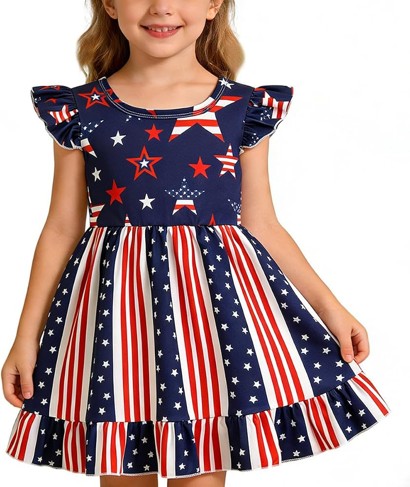 Toddler Girl Dresses Flutter Sleeve Summer Clothes School Outfit Girls Casual Swing Ruffle Dress ... | Amazon (US)
