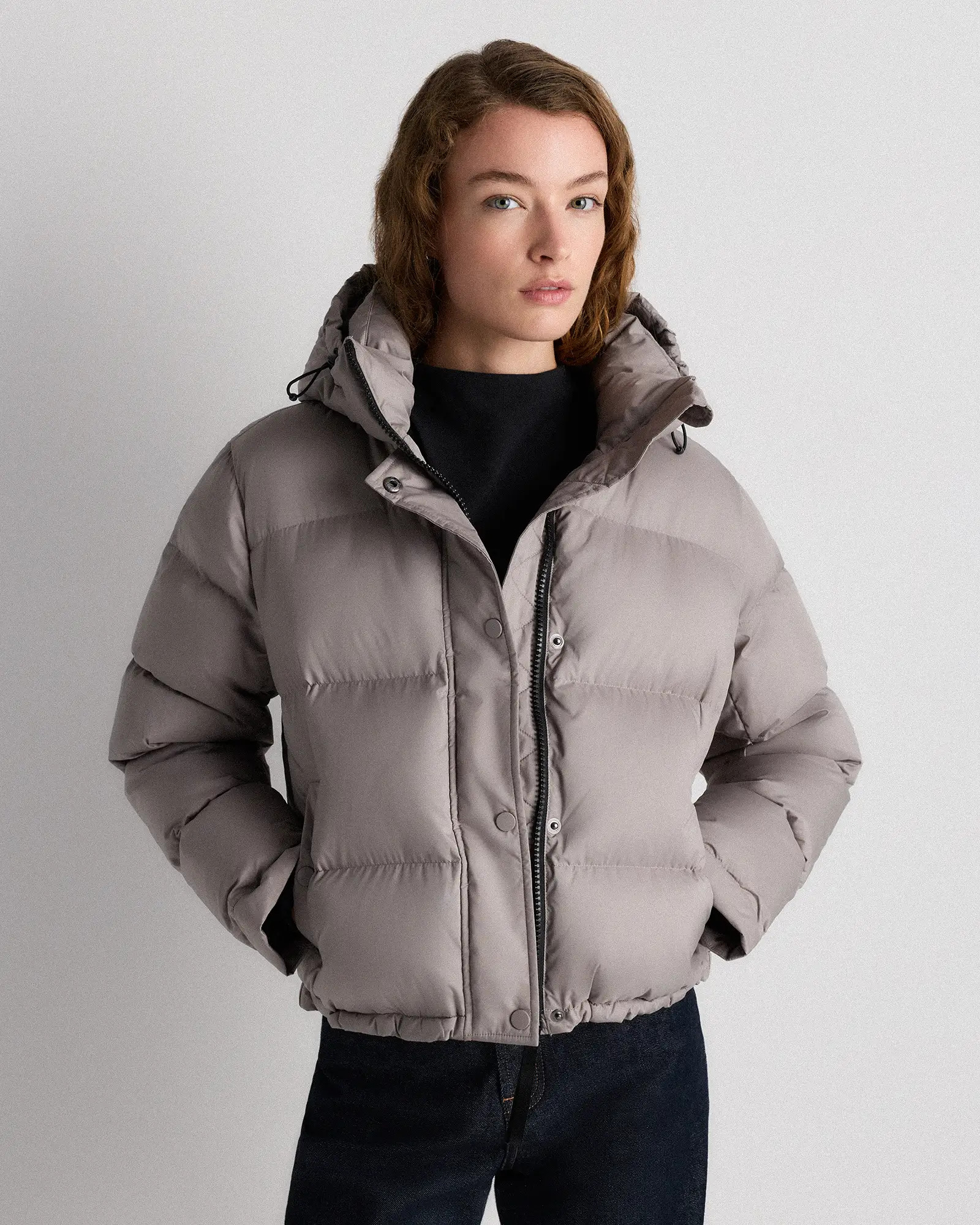 Responsible Down Cropped Puffer Jacket in Morel Grey | Quince