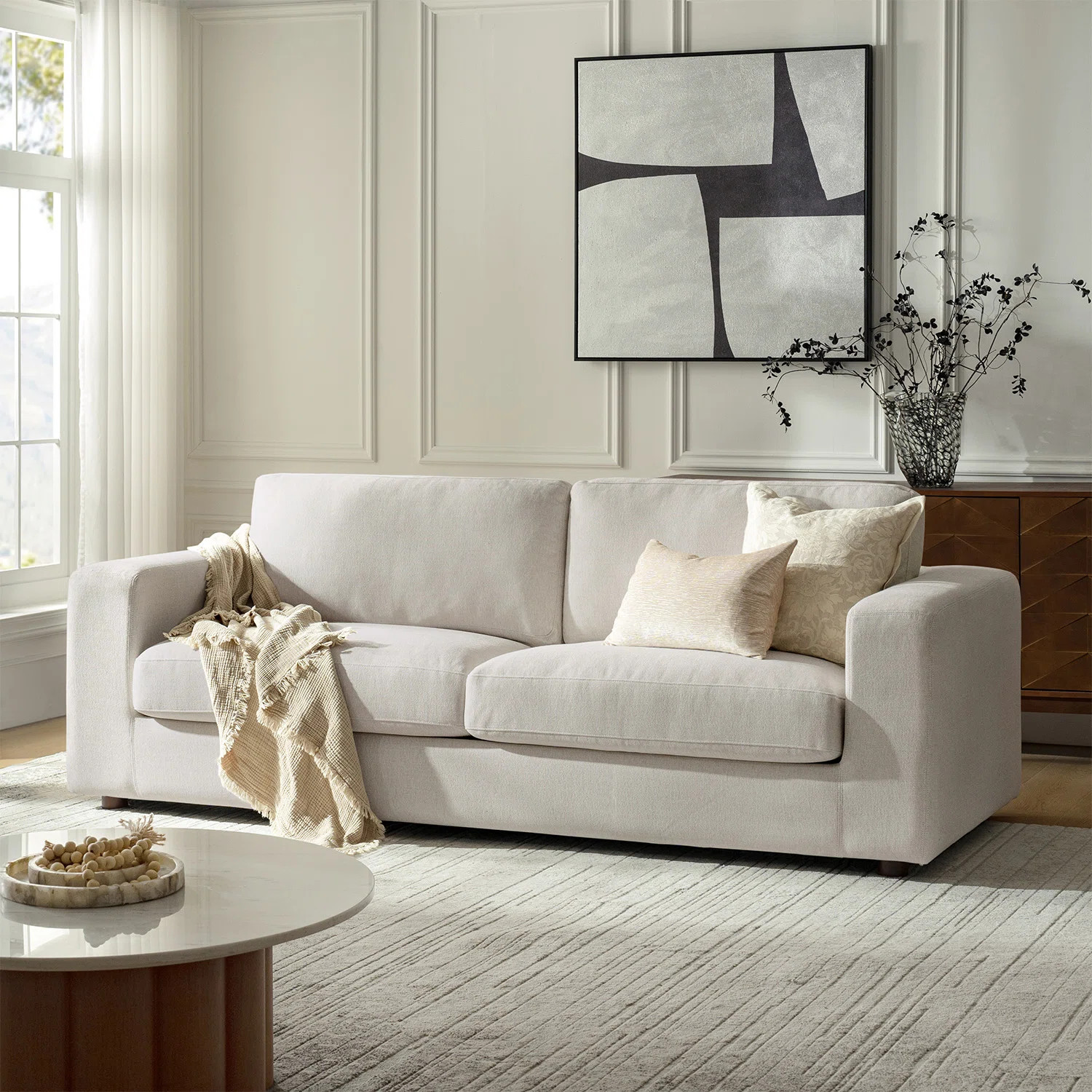 Adley 92" Modern Fully Assembled Square Arm Slipcovered Sofa with Down Blend Fill | Wayfair North America