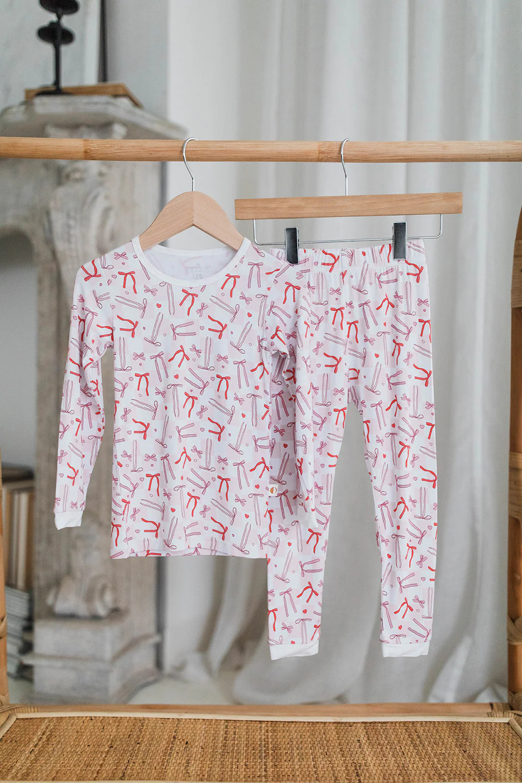 Charming Two-Piece Loungewear Set for Kids - Pink & White Checkered Bow Design | Ollie's Day