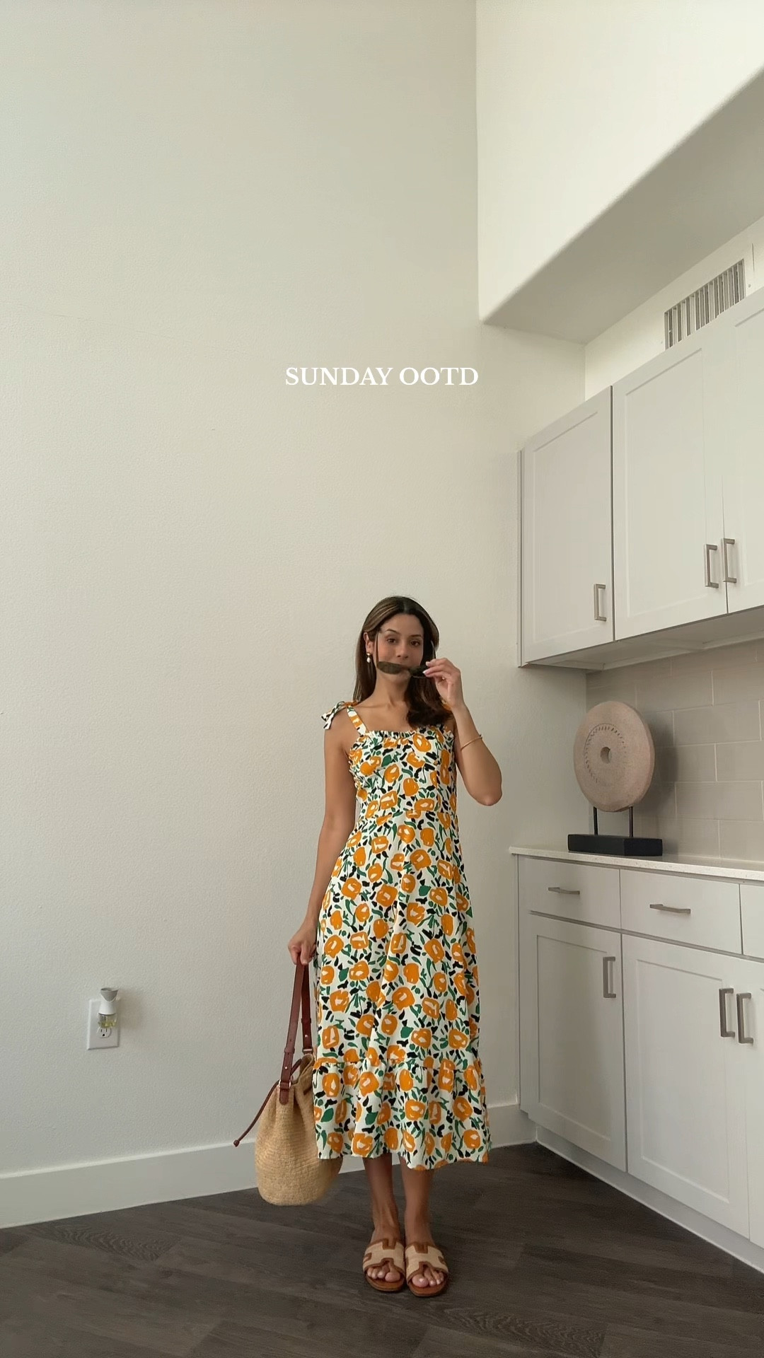 floral flowy midi dress, raffia bag, brown leather flats and green shades 

#LTKFindsUnder50 #LTKSummerSales #LTKSeasonal