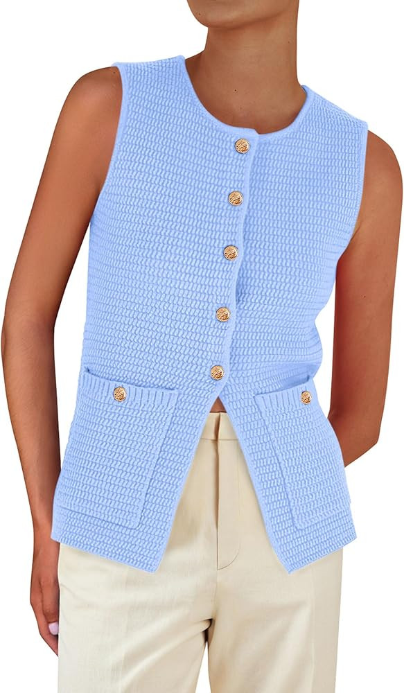 PRETTYGARDEN Women's 2025 Summer Sweater Vest Sleeveless Knit Cardigan Button Down Tank Tops Tren... | Amazon (US)