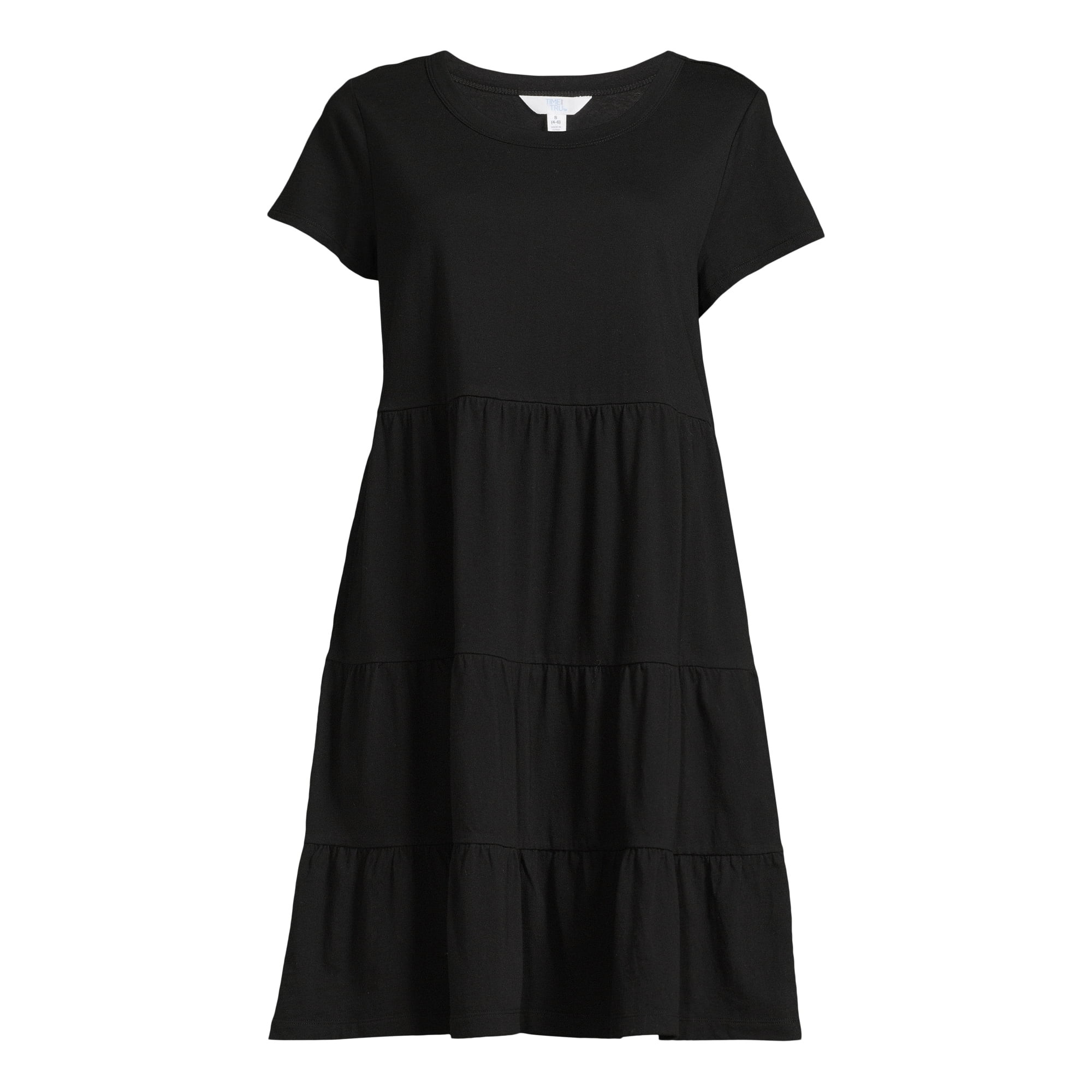 Time and Tru Women's Cotton Knit Tiered Dress, Sizes XS-XXXL | Walmart (US)