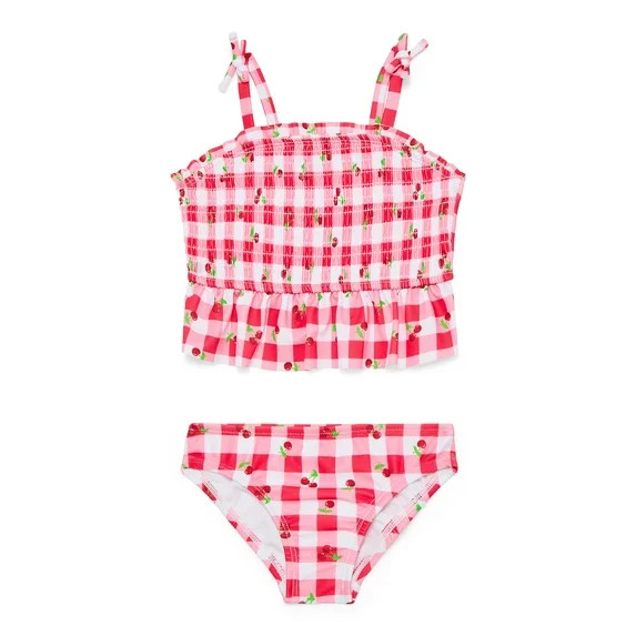 Wonder Nation Baby and Toddler Girl Ruffle Swim Cherry Plaid Tankini, 2-Piece, Sizes 12M-5T | Walmart (US)