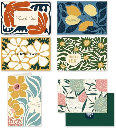 qiqee Color Contrast Flower Thank You Cards Greeting Gift Cards for Handwritten Messages 4x6 Inch... | Amazon (US)
