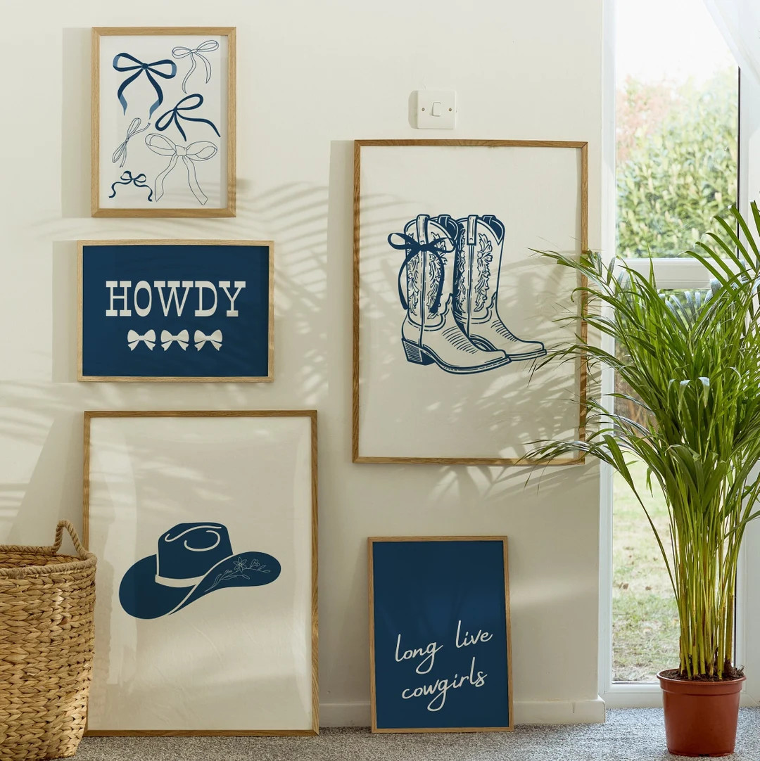 Navy Western Gallery Wall Art, Cute Girly Western Prints, Coquette Cowgirl, Vintage Wild West, Tr... | Etsy (US)