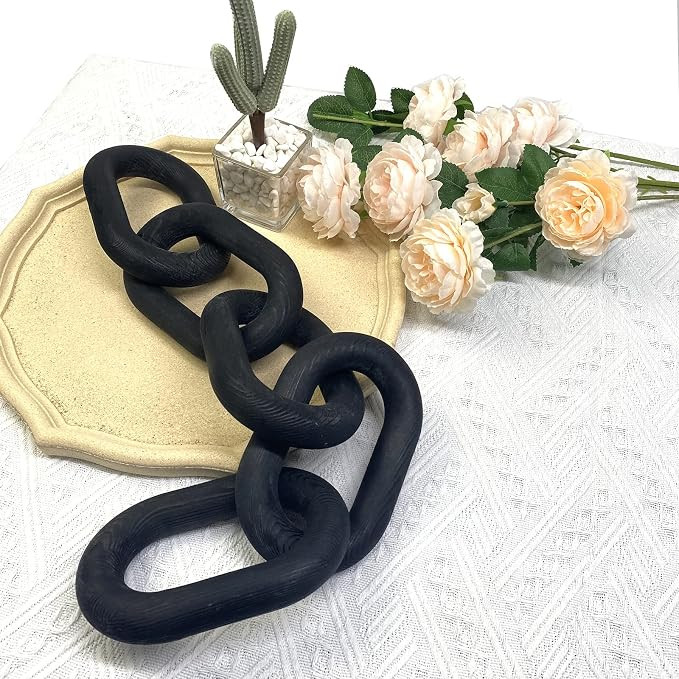 Wood Chain Link Decor | Hand Boho Carved Wood Chain Decorativefor Table , Rustic Farmhouse Aesthe... | Amazon (US)