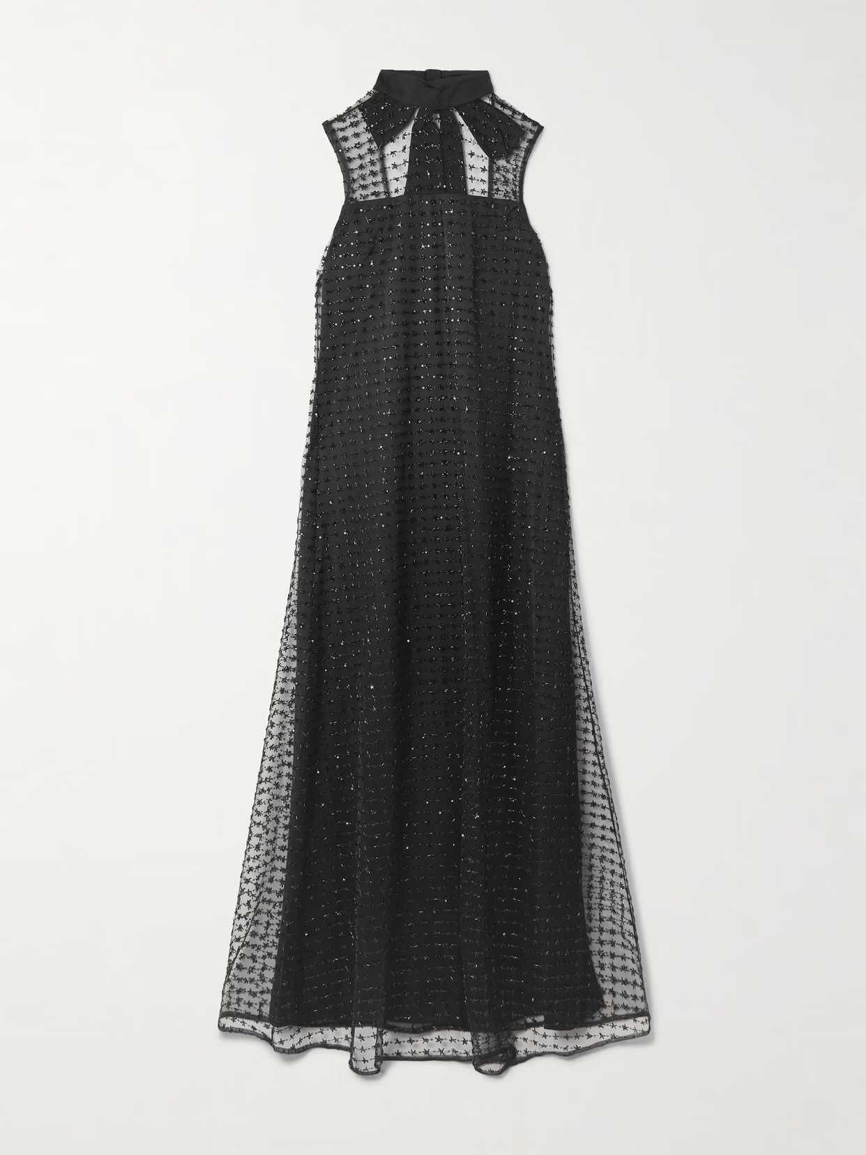 STAUD - Albee Embellished Tie-detailed Faille-trimmed Tulle Maxi Dress - Black | NET-A-PORTER (US)