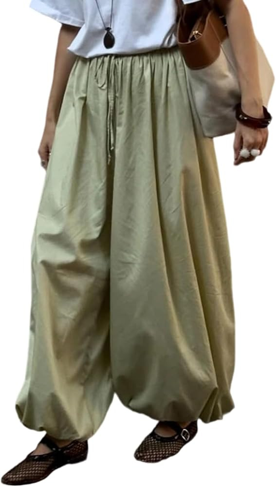 Unybwonn Womens Harem Pants Baggy Casual Pleated Loose Cargo Pants Elastic Waist Wide Leg Hippie ... | Amazon (US)