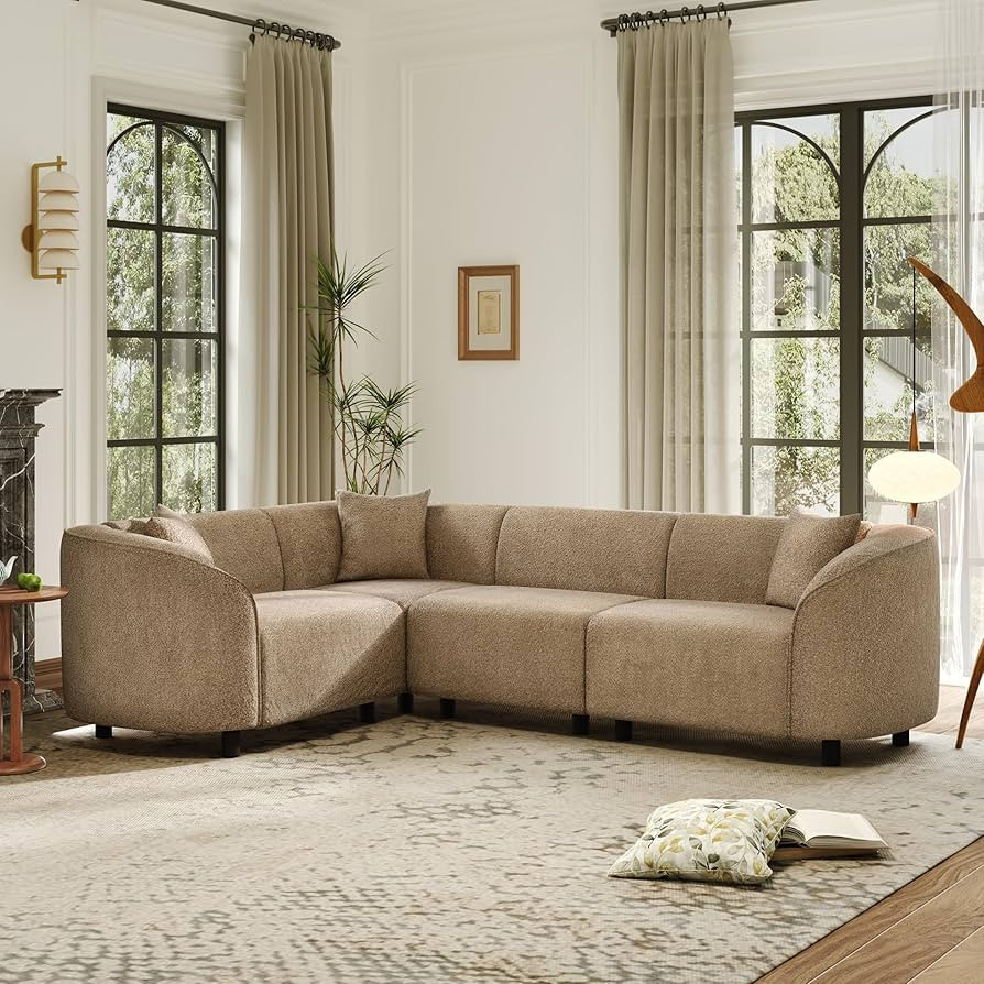 Merax 104" L-Shaped Curved Sofa, Comfy Upholstered Sectional Couch with Extra Deep Seats, Boucle ... | Amazon (US)