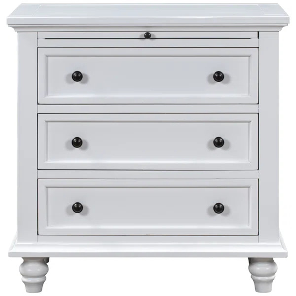 3-Drawer Storage Wood Cabinet End Table With Pull Out Tray, Black | Wayfair Professional