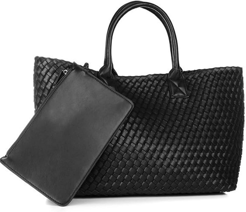Fashion Woven Vegan Leather Shopper Bag Bucket Bag Travel Handbags and Purses Women Tote Bag Larg... | Amazon (US)
