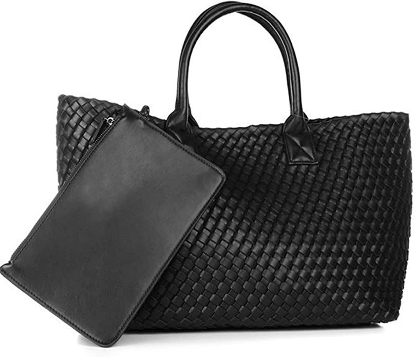 Fashion Woven Vegan Leather Shopper Bag Bucket Bag Travel Handbags and Purses Women Tote Bag Larg... | Amazon (US)