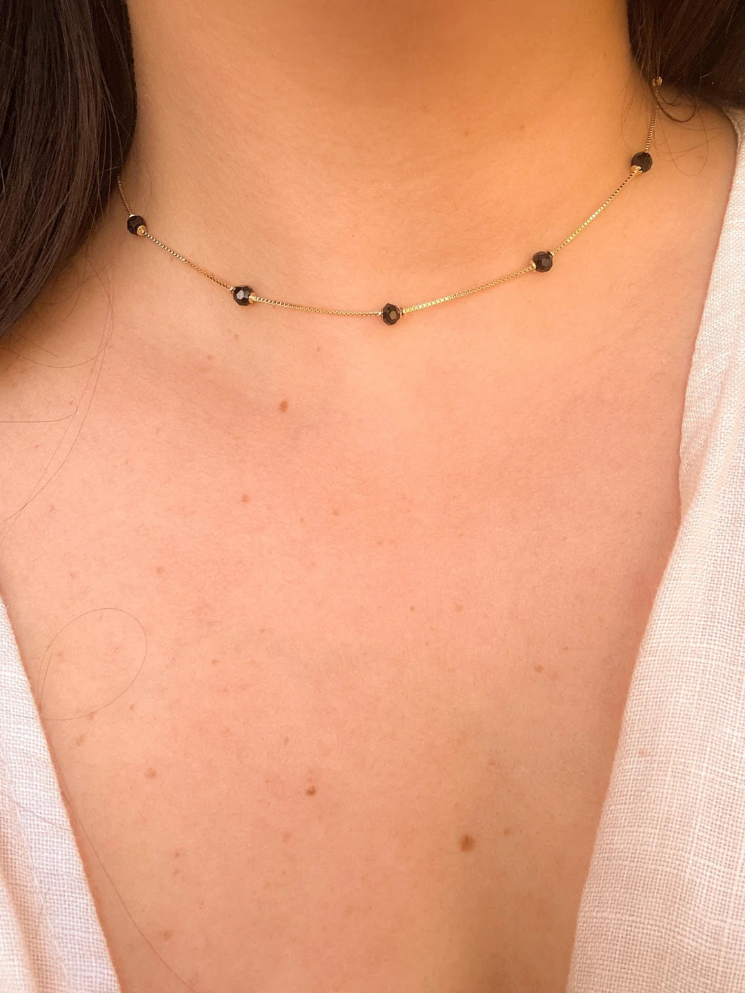 Tiny Black Crystal Beaded Necklace,black Onyx Choker,azabache Necklace,dainty Gold Tiny Bead Neck... | Etsy (US)