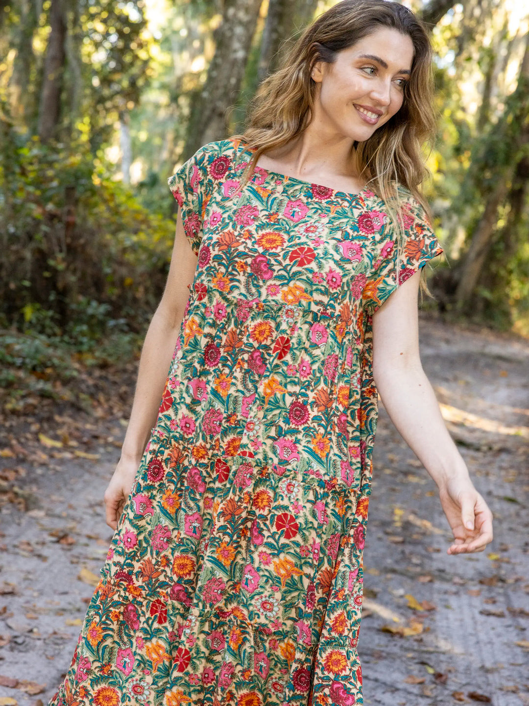 Berkley Maxi Dress - Tan Pink Floral | Natural Life